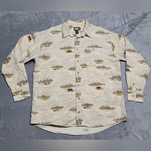 Cabelas Buffalo Desert Mountain Cotton Flannel Mens XL Tall Beige Button Shirt